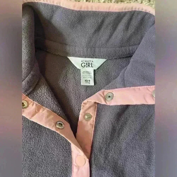 Athleta Girl Pullover Girls XS 6 Gray Fleece Pullover 1/4 Snap Pink Trim (G107) - Picture 3 of 5